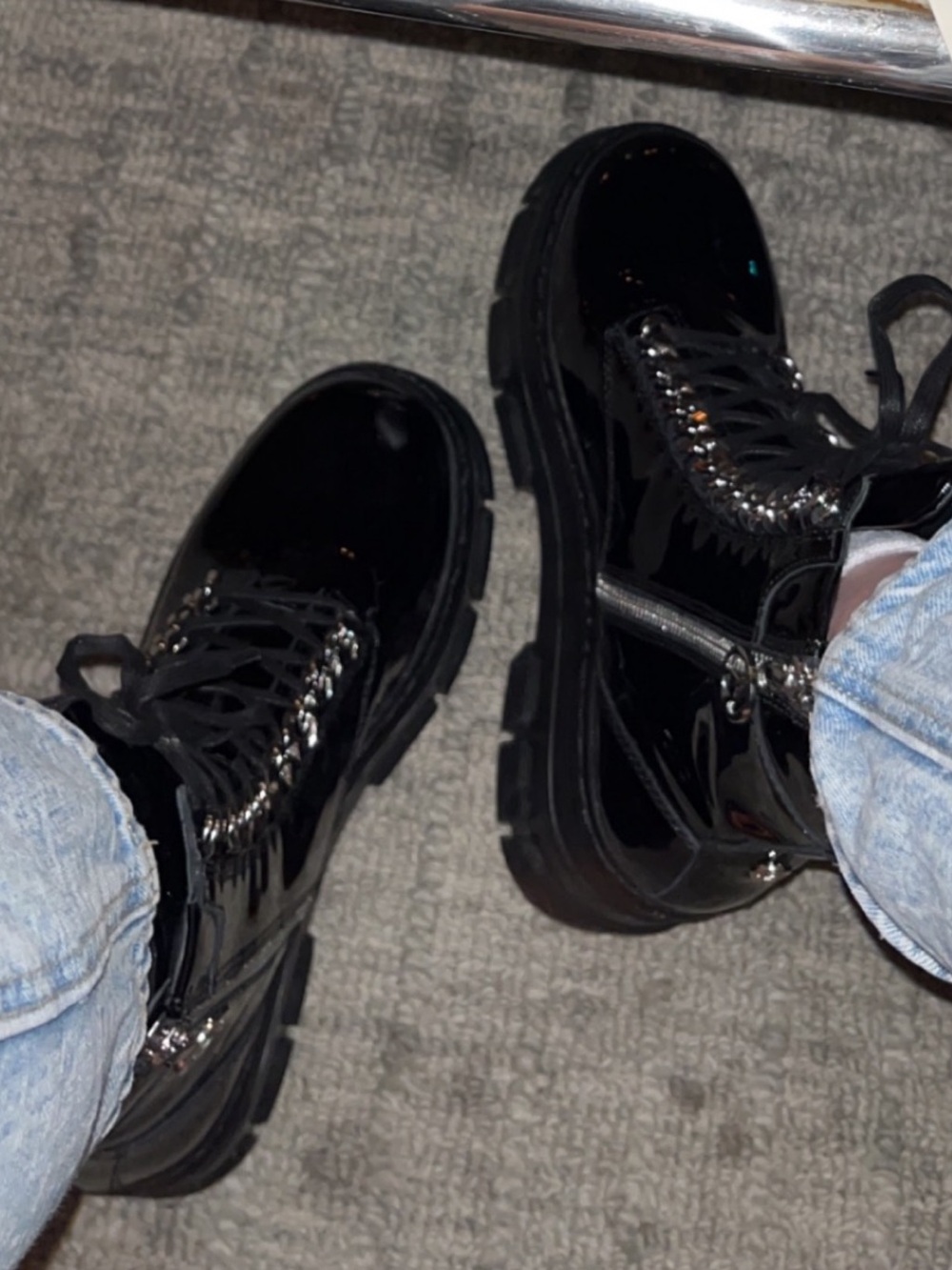 Wishbone black Patent Platform Combat Boots Like New
